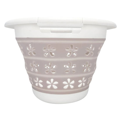 Camco Collapsible Laundry Basket, Plastic Bin, Handles for Storage, Small, Taupe