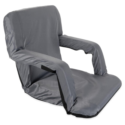 Camco Portable Stadium Seat Foldable Padded Cushion Back Support, Armrests, Grey