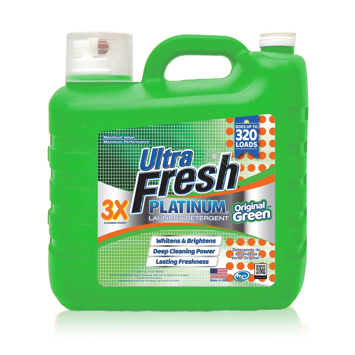 Ultra Fresh 2 Pack 3X Platinum Liquid Laundry Detergent 320 Load, Original Green