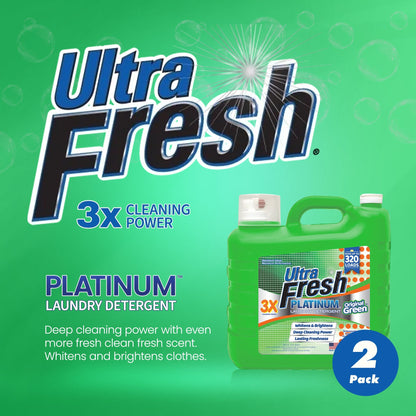 Ultra Fresh 2 Pack 3X Platinum Liquid Laundry Detergent 320 Load, Original Green