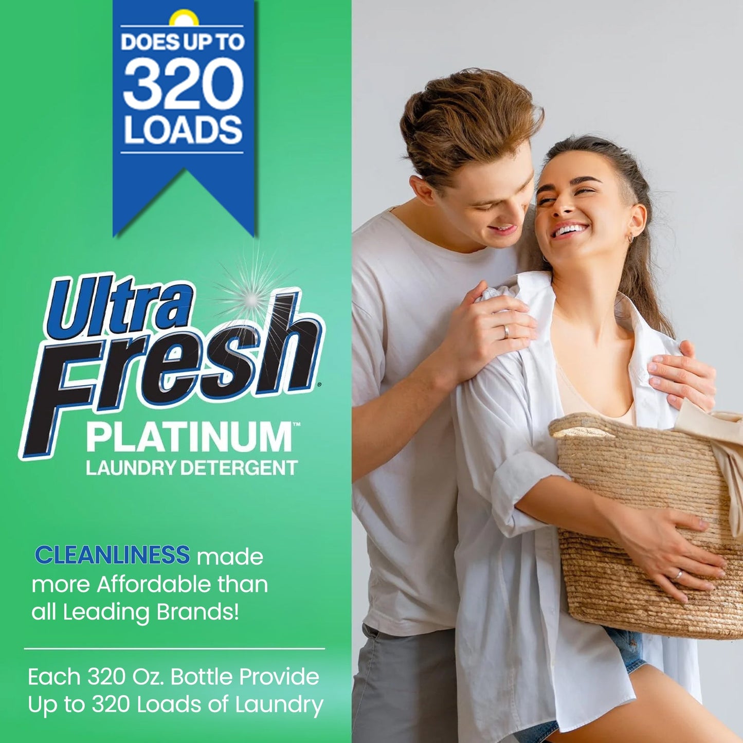 Ultra Fresh 2 Pack 3X Platinum Liquid Laundry Detergent 320 Load, Original Green