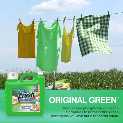 Ultra Fresh 2 Pack 3X Platinum Liquid Laundry Detergent 320 Load, Original Green