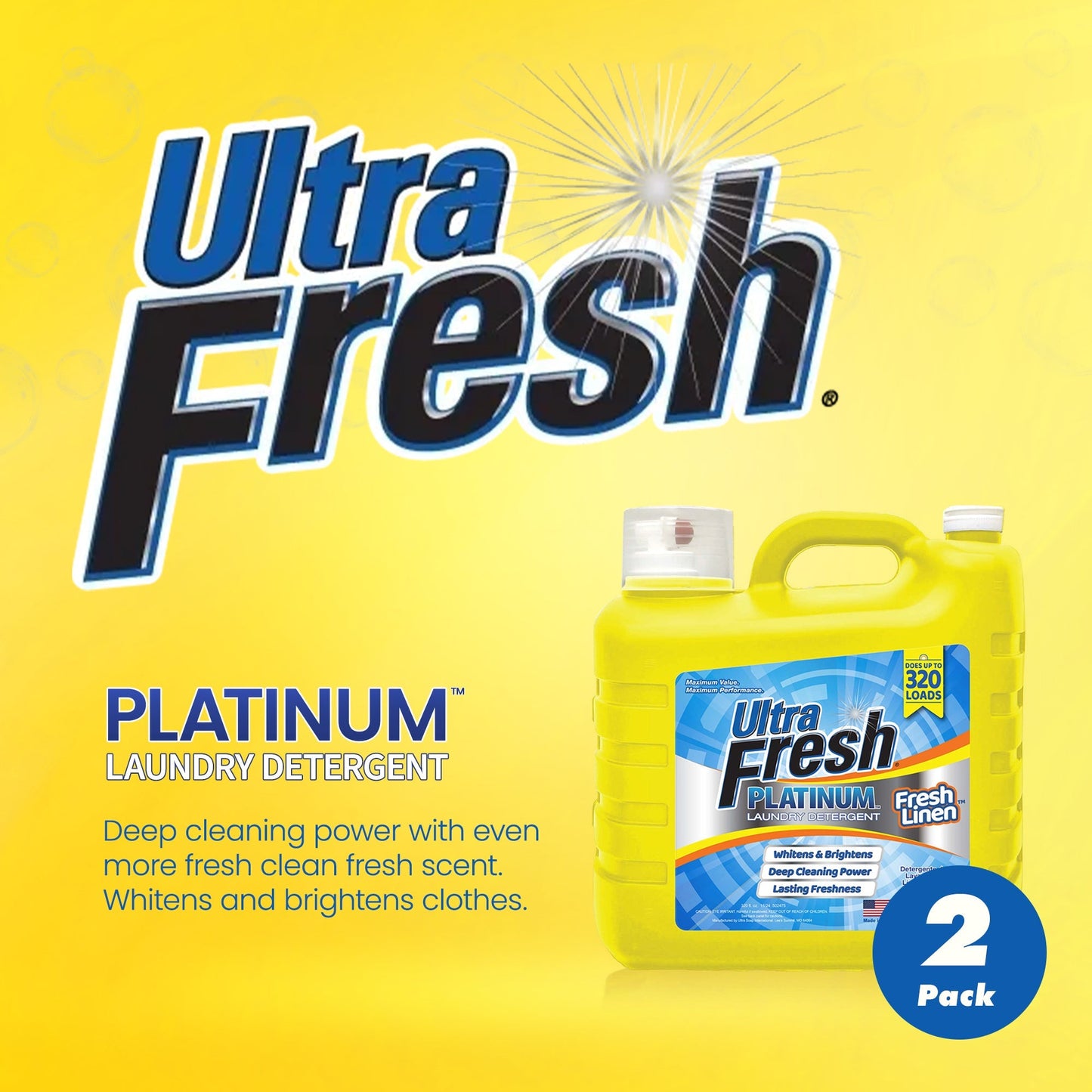Ultra Fresh 2 Pack Platinum Liquid Laundry Detergent, 320 Loads, Fresh Linen