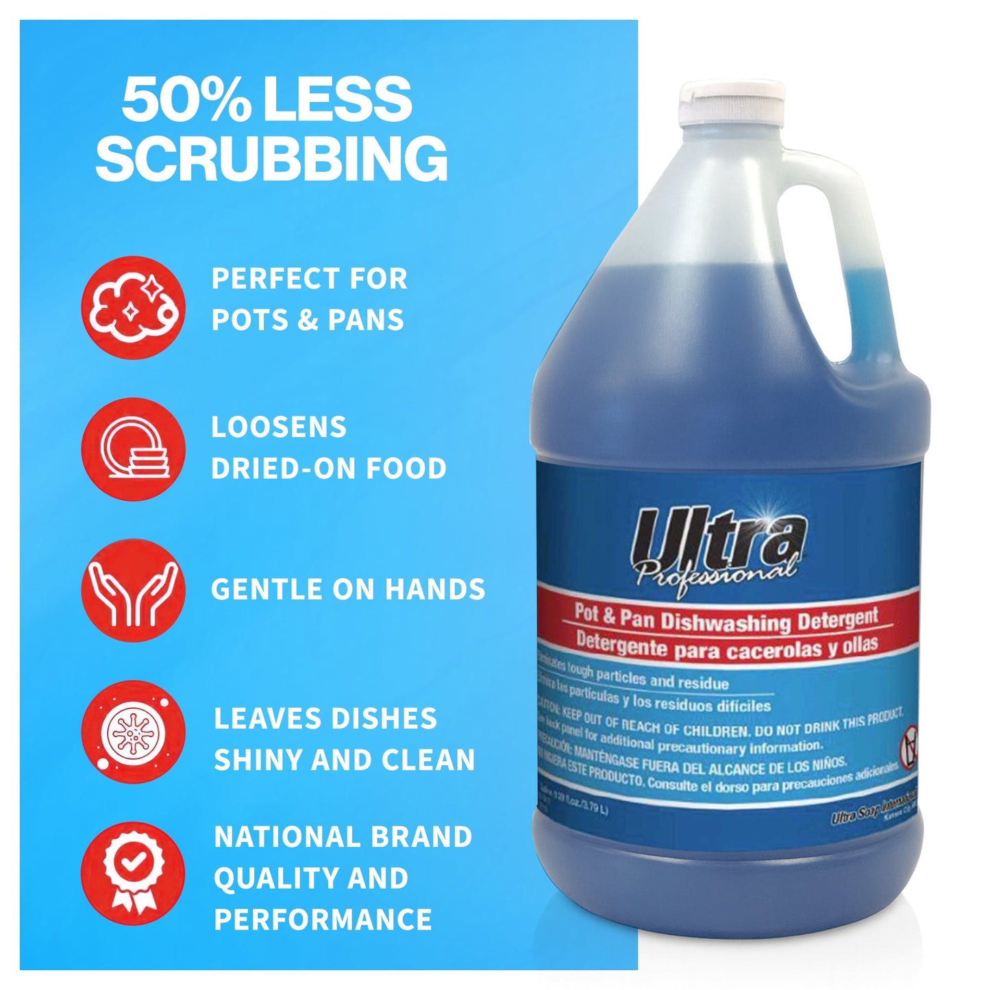 Ultra Professional™ 4 Pack 1 Gal Pots/Pans Dishwashing Detergent, Platinum, Blue