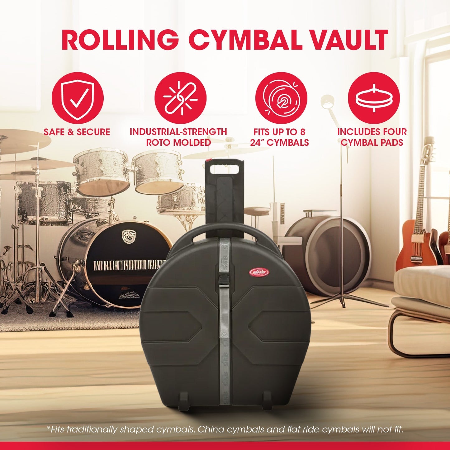 SKB ATA 24 Inch Cymbal Vault, Rolling Case with Handle, Wheels & Dividers, Black