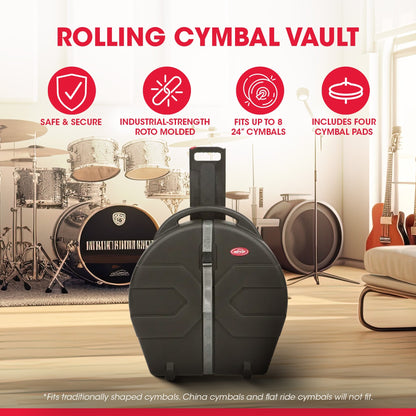 SKB ATA 24 Inch Cymbal Vault, Rolling Case with Handle, Wheels & Dividers, Black