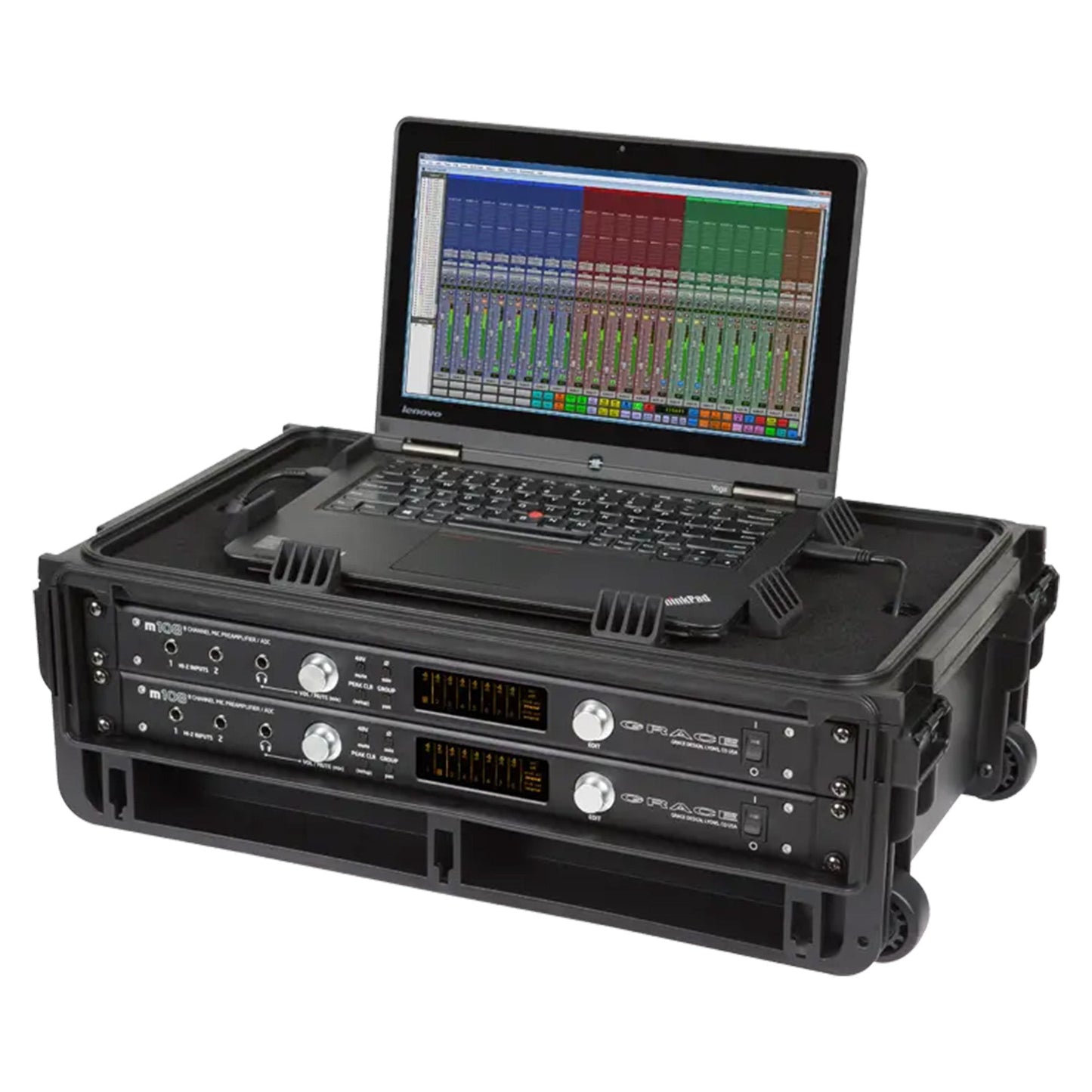 SKB 2U Studio Flyer Carry-on Rack Case with Laptop Surface, Waterproof, Black