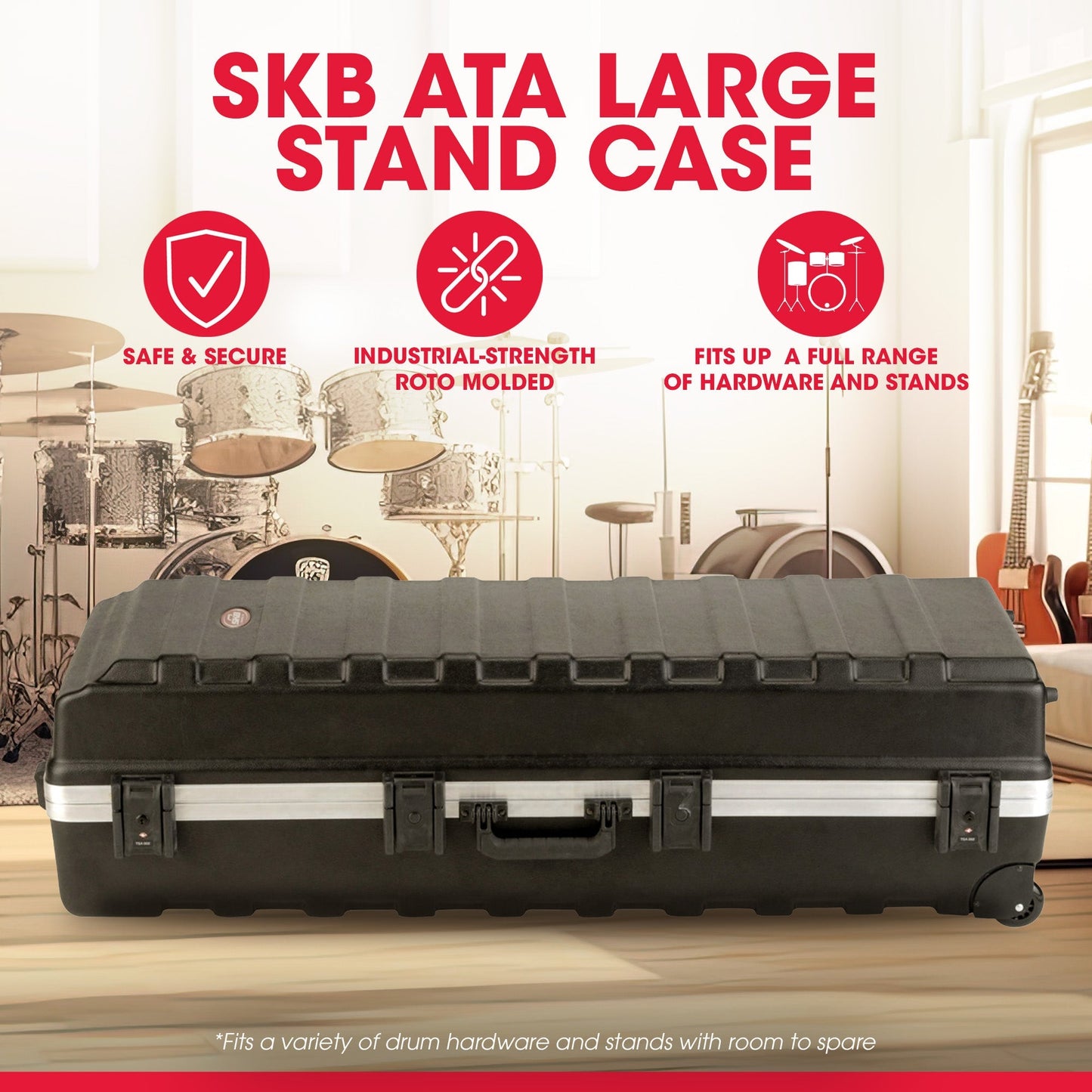 SKB ATA Large Stand Case, Wheels, Latches, Durable Equipment Transport, Black