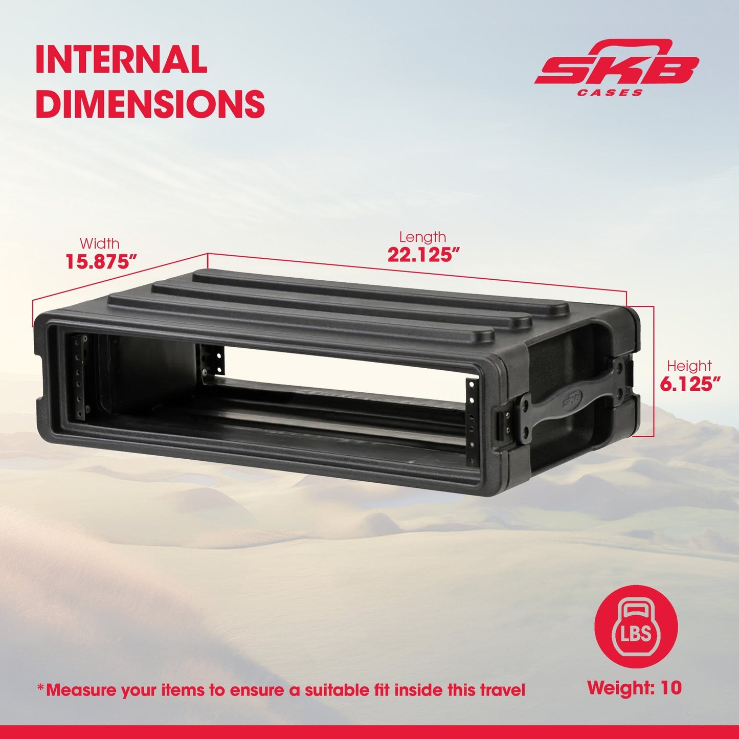 SKB 2U Shallow Roto Rack Case Gear Protector, Stackable, Waterproof, Black