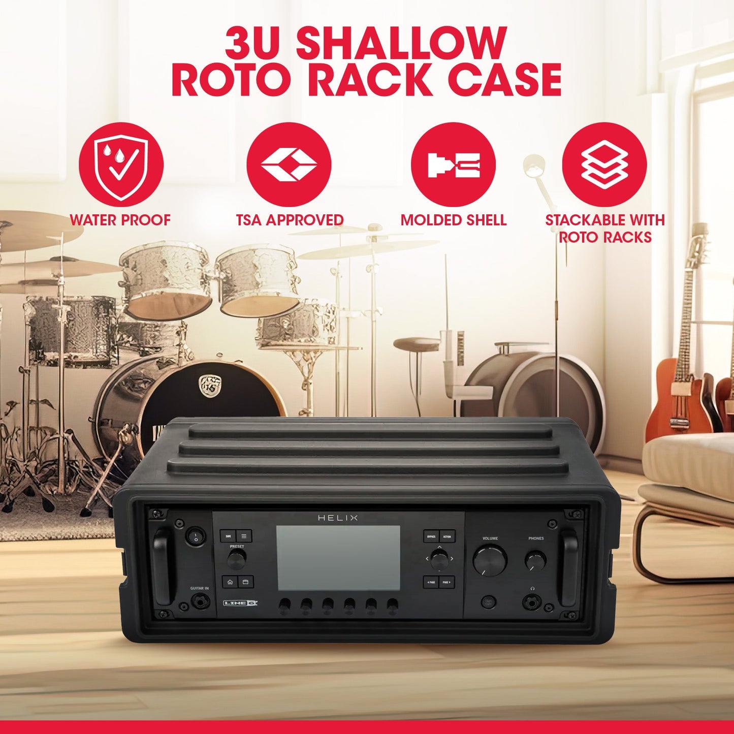 SKB 3U Shallow Roto Rack Case Gear Protector, Stackable, Waterproof, Black