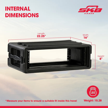 SKB 3U Shallow Roto Rack Case Gear Protector, Stackable, Waterproof, Black