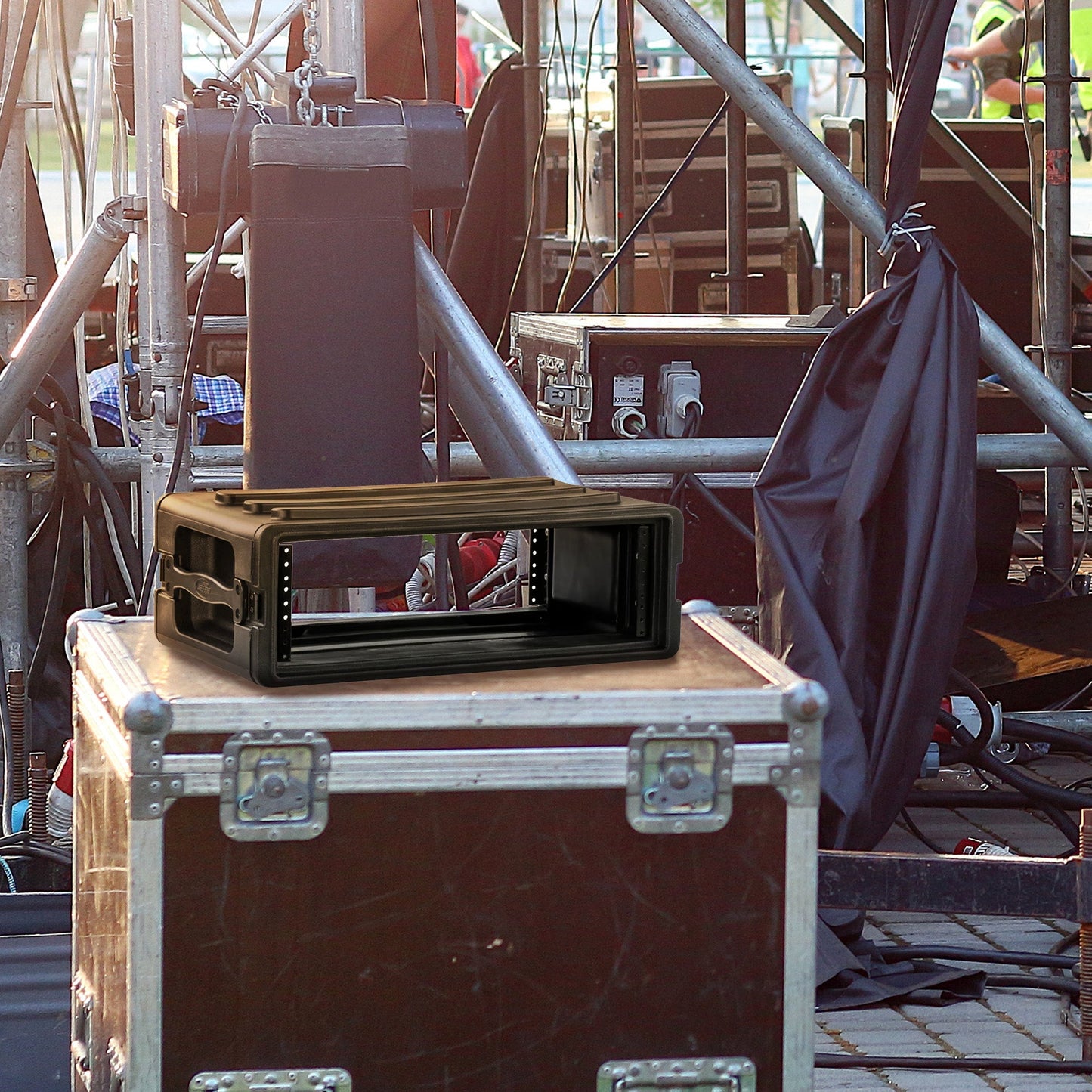 SKB 3U Shallow Roto Rack Case Gear Protector, Stackable, Waterproof, Black