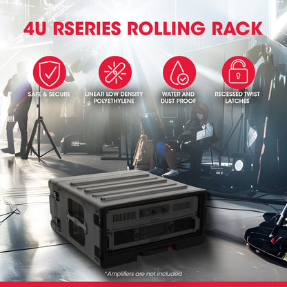 SKB 4U rSeries Rolling Rack with Integrated Back Wheels and 1-Touch Pull Handle