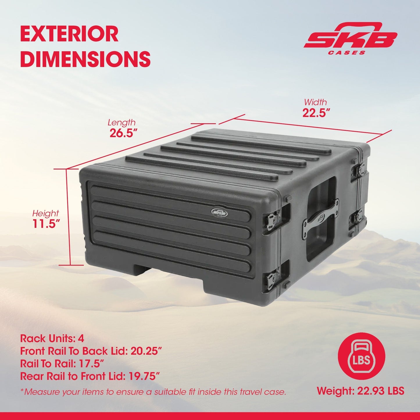 SKB 4U rSeries Rolling Rack with Integrated Back Wheels and 1-Touch Pull Handle
