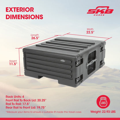 SKB 4U rSeries Rolling Rack with Integrated Back Wheels and 1-Touch Pull Handle