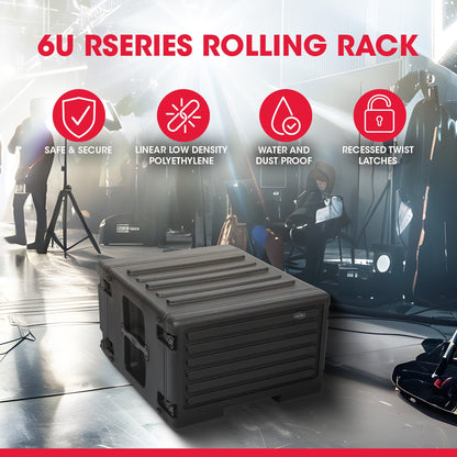 SKB 6U rSeries Rolling Rack with Integrated Back Wheels and 1-Touch Pull Handle