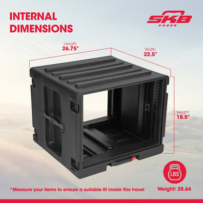 SKB 8U rSeries Rolling Rack with Integrated Back Wheels and 1-Touch Pull Handle