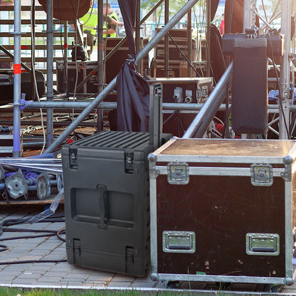 SKB 8U rSeries Rolling Rack with Integrated Back Wheels and 1-Touch Pull Handle