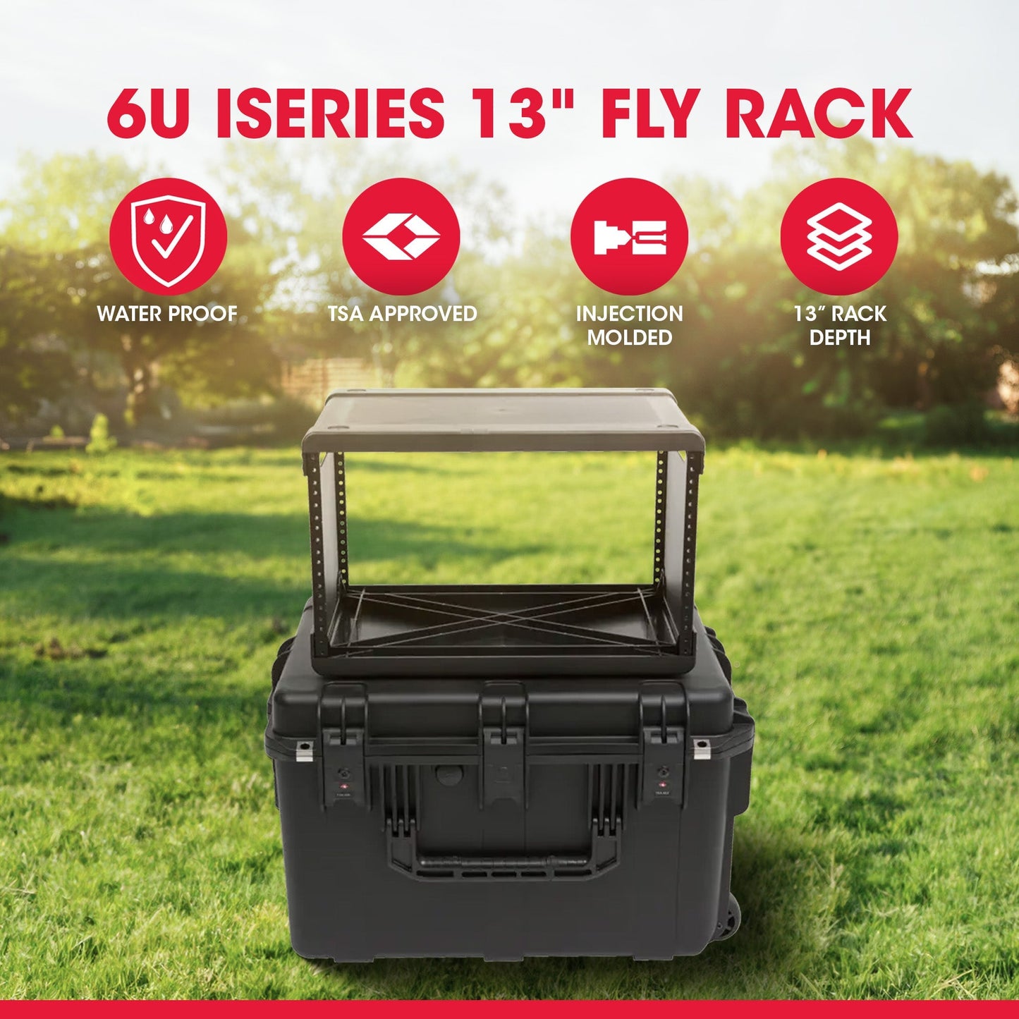 SKB 6U iSeries 13" Injection Molded Fly Rack with Built-In Wheels and Handle