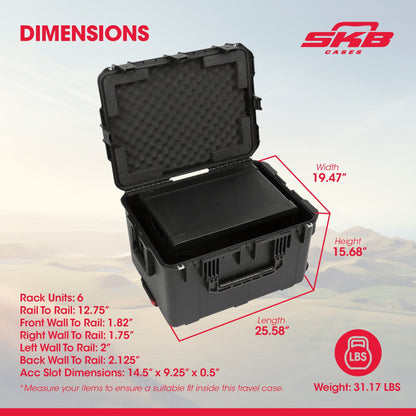 SKB 6U iSeries 13" Injection Molded Fly Rack with Built-In Wheels and Handle