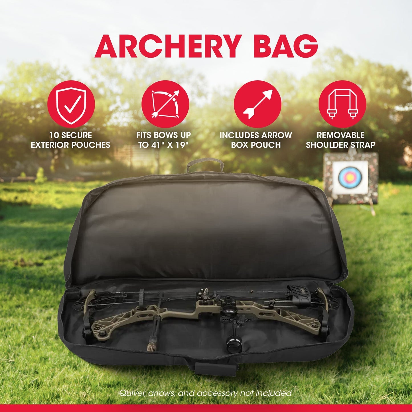 SKB Archery Bag Durable Case with 10 Accessory Pouches, Arrow Box, Double Zipper