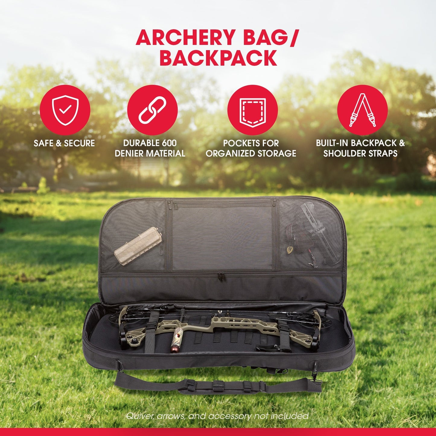 SKB Archery Bag and Backpack Combo with Pockets, Fits Bows Up to 42 Inches Long