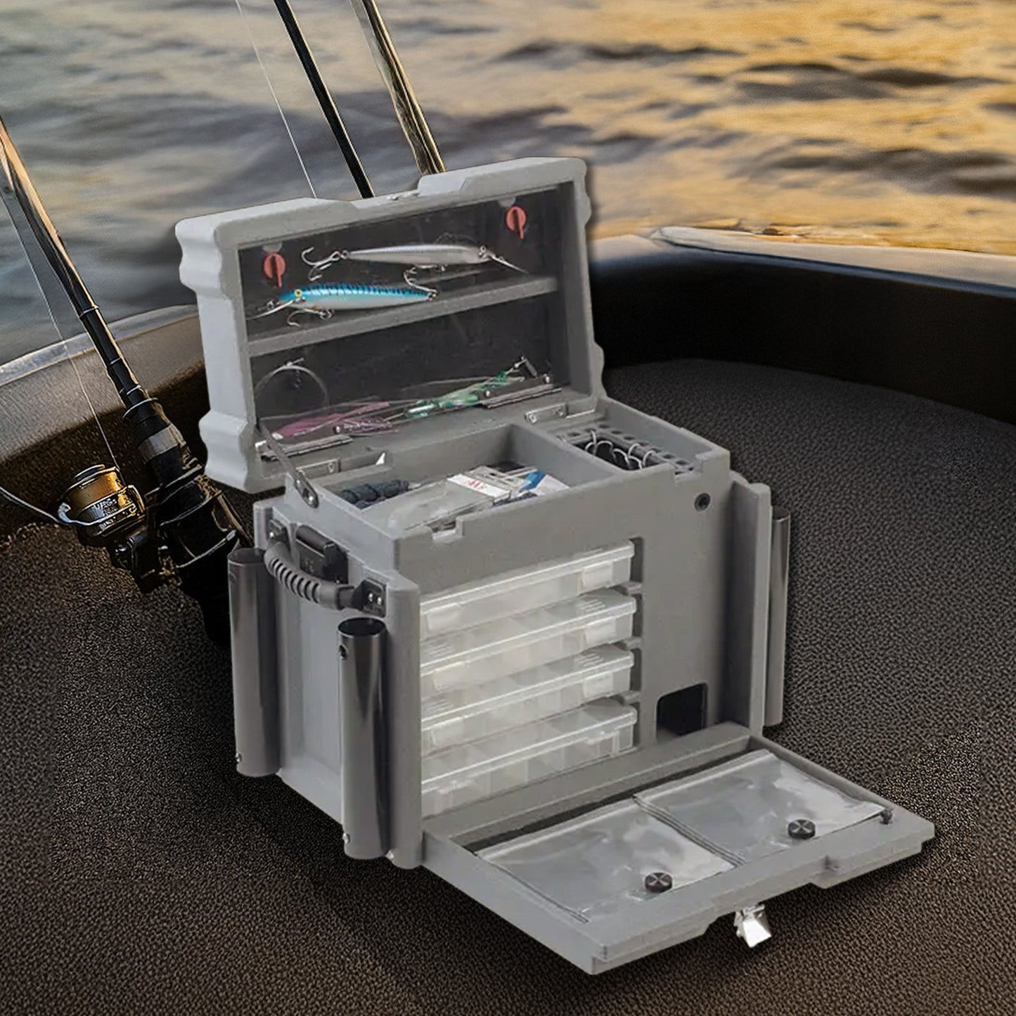 SKB Medium Tackle Box, 4 Storage Boxes with Dividers and Padlockable Latch, Gray