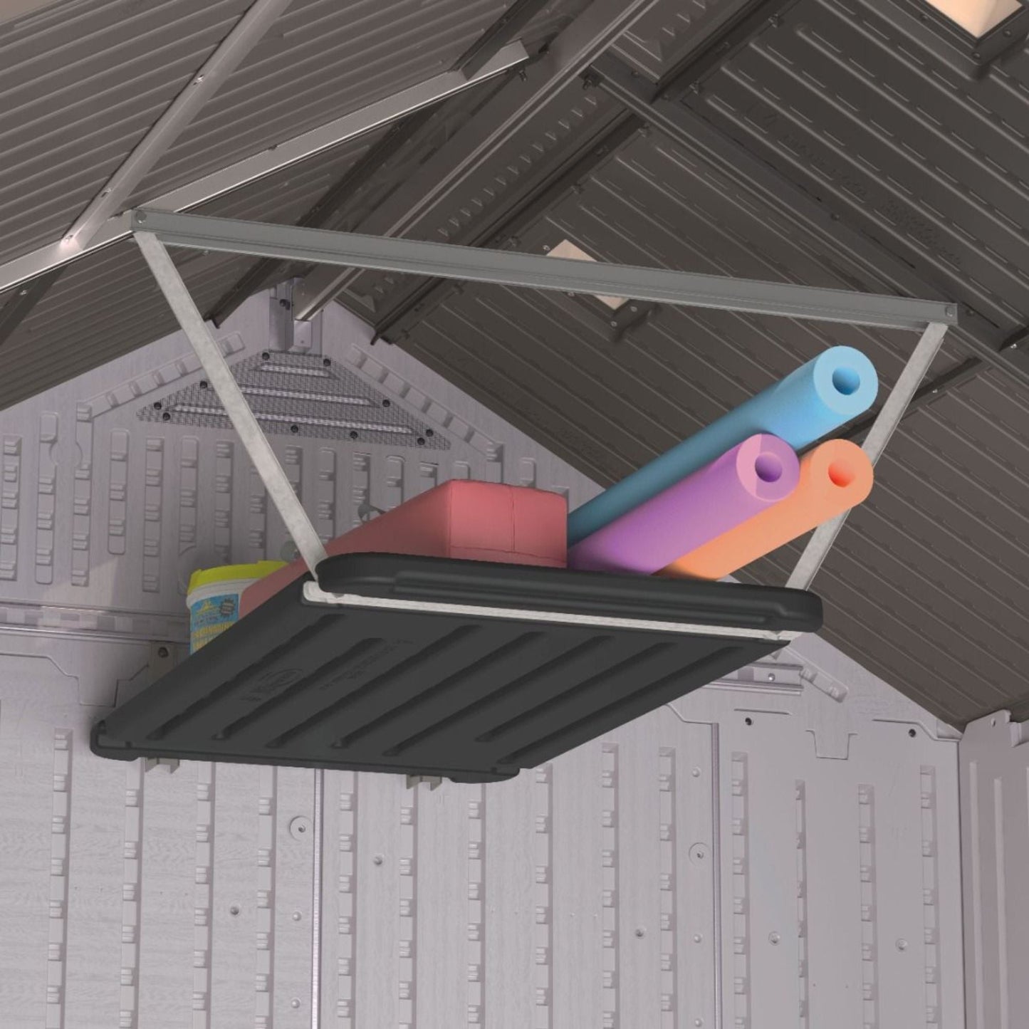 Suncast Vertical Shed Shelf Kit Space Saving Hanging Loft Outdoor Storage, Black