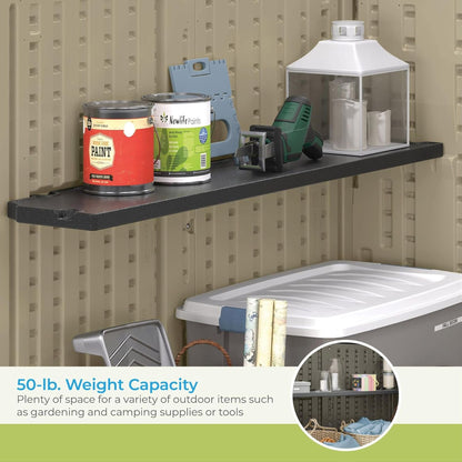 Suncast Horizontal Shed Shelf Kit Space Saving Wall Mount Outdoor Storage, Black