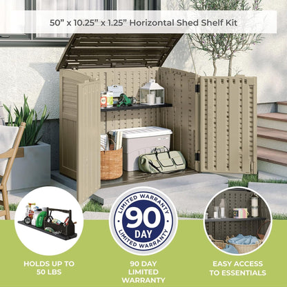 Suncast Horizontal Shed Shelf Kit Space Saving Wall Mount Outdoor Storage, Black