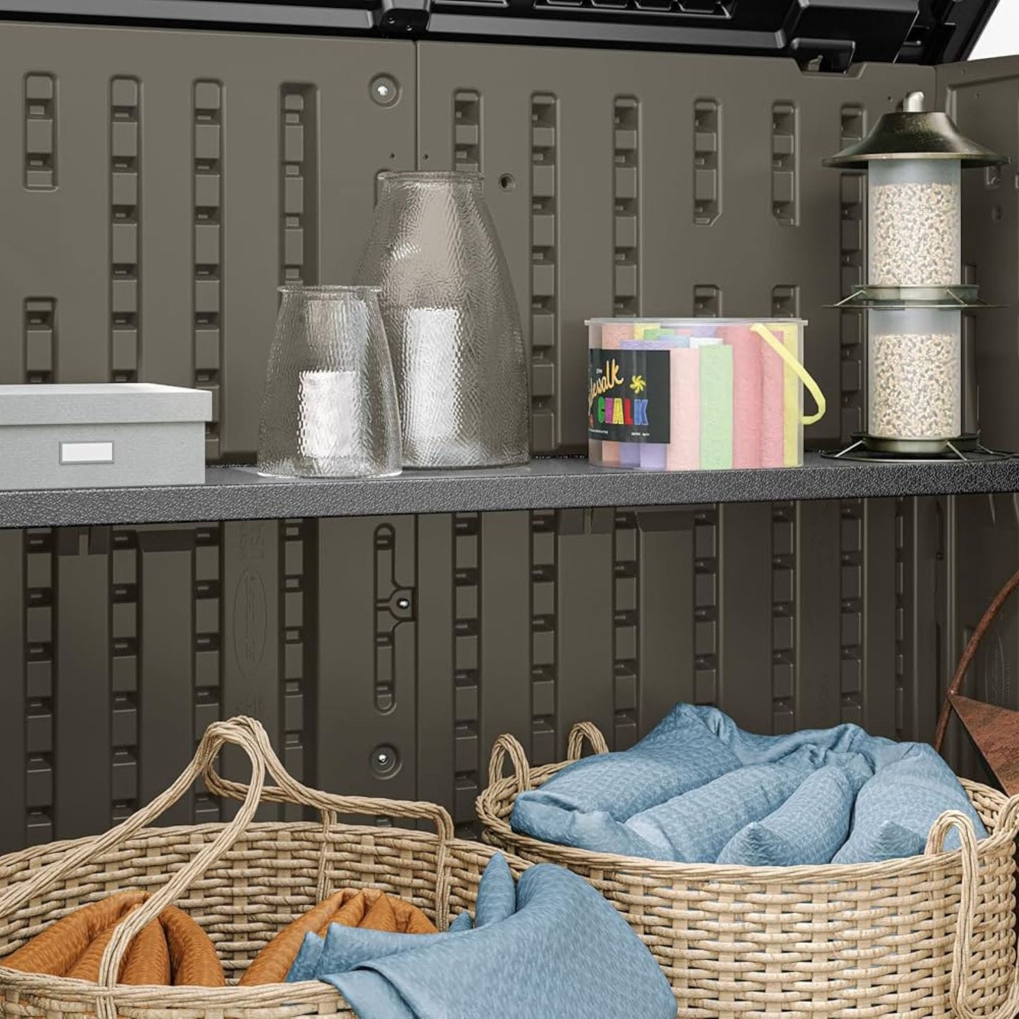 Suncast Horizontal Shed Shelf Kit Space Saving Wall Mount Outdoor Storage, Black