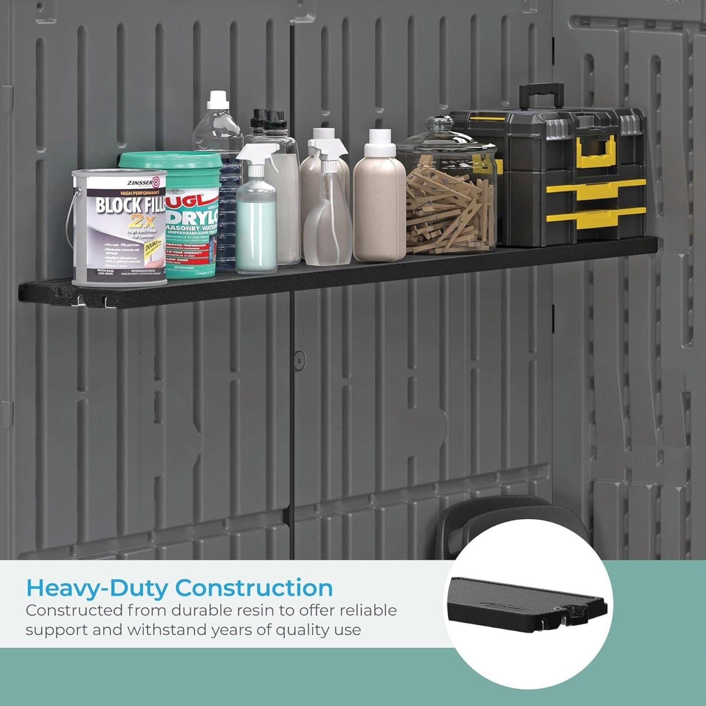 Suncast Horizontal/XL Vertical Shed Shelf Kit Wall Mount Outdoor Storage, Black