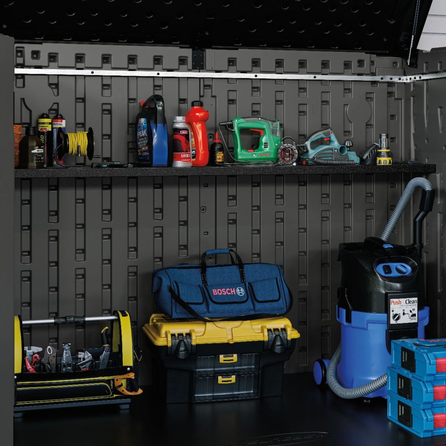 Suncast Horizontal/XL Vertical Shed Shelf Kit Wall Mount Outdoor Storage, Black