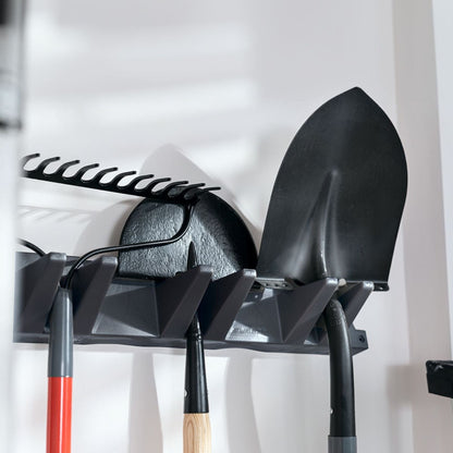 Suncast Long Handle Garage Wall Tool Organizer, Resin Storage Hanger Rack, Black