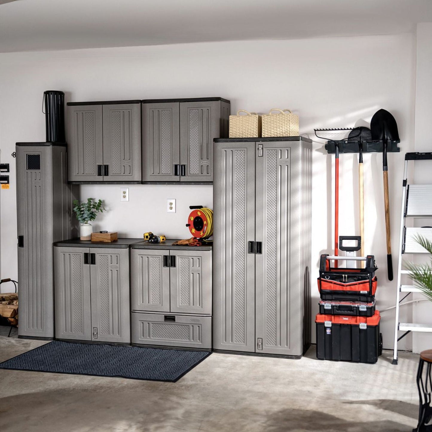 Suncast Long Handle Garage Wall Tool Organizer, Resin Storage Hanger Rack, Black