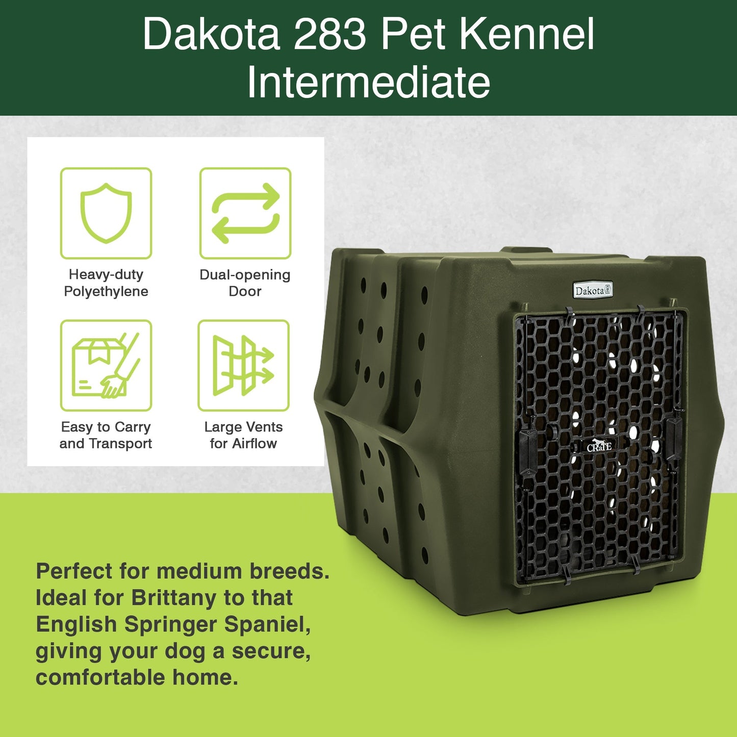 Dakota 283 Canine Rough and Tough Economy Pet Kennel, Intermediate, Olive