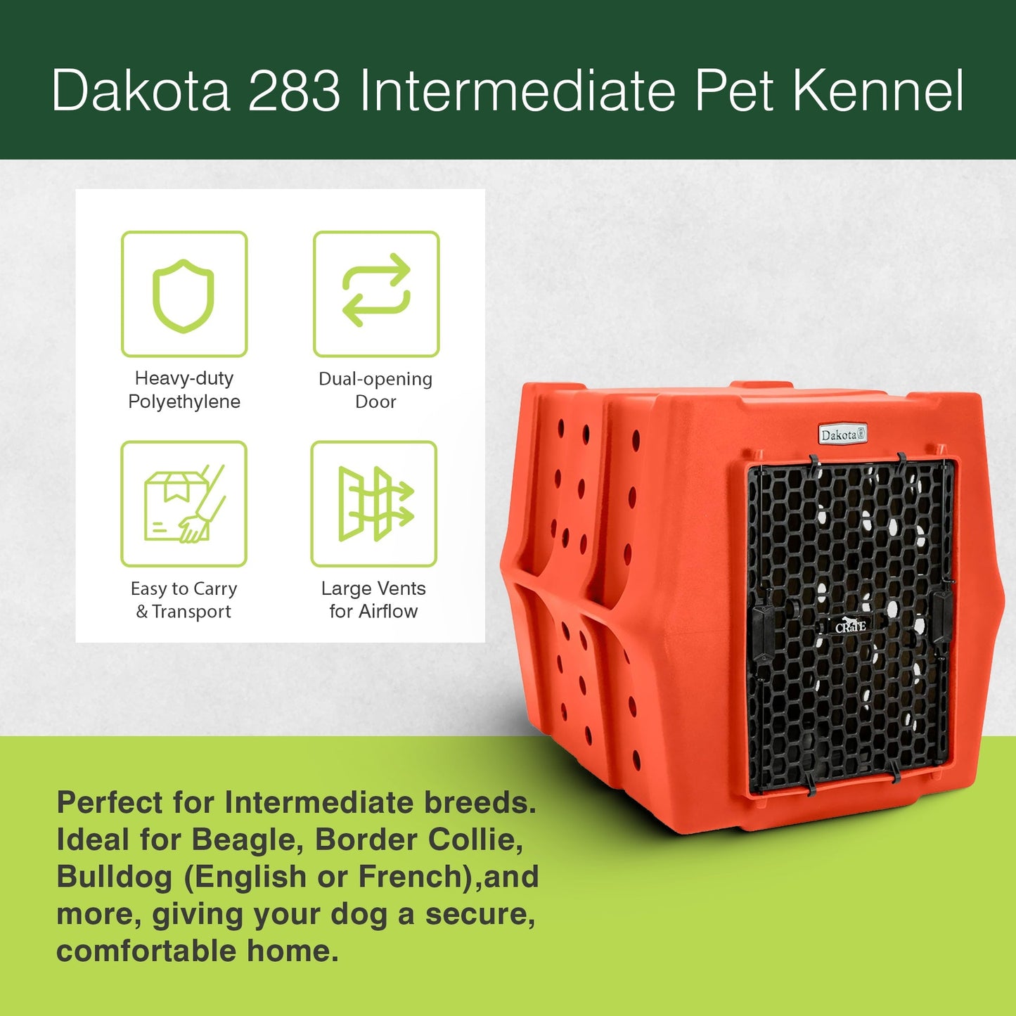 Dakota 283 Canine Rough and Tough Economy Pet Kennel, Intermediate, Orange