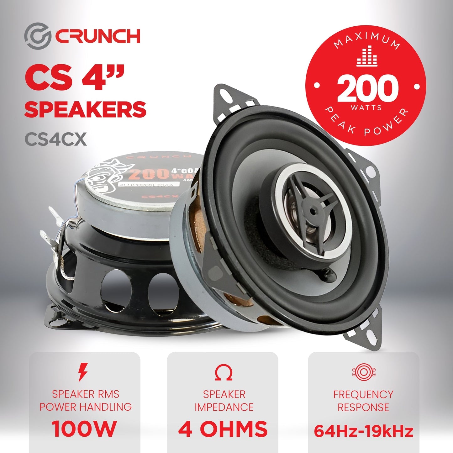 Crunch 4 Inch Coaxial Speaker Set, Full-Range Audio Upgrade for Vehicle Stereo - Find Fresh Goods
