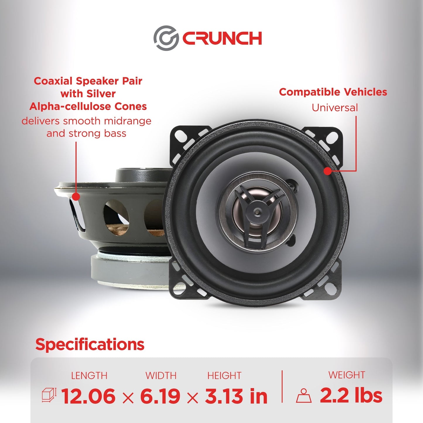 Crunch 4 Inch Coaxial Speaker Set, Full-Range Audio Upgrade for Vehicle Stereo - Find Fresh Goods