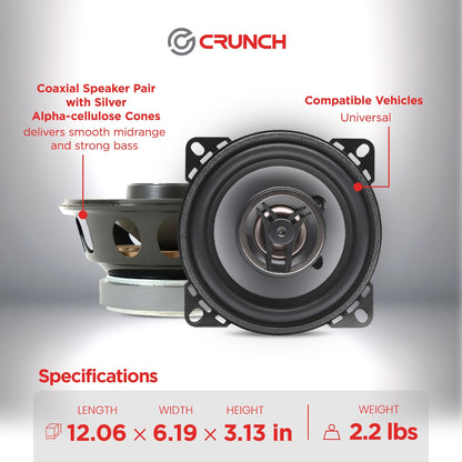 Crunch 4 Inch Coaxial Speaker Set, Full-Range Audio Upgrade for Vehicle Stereo - Find Fresh Goods
