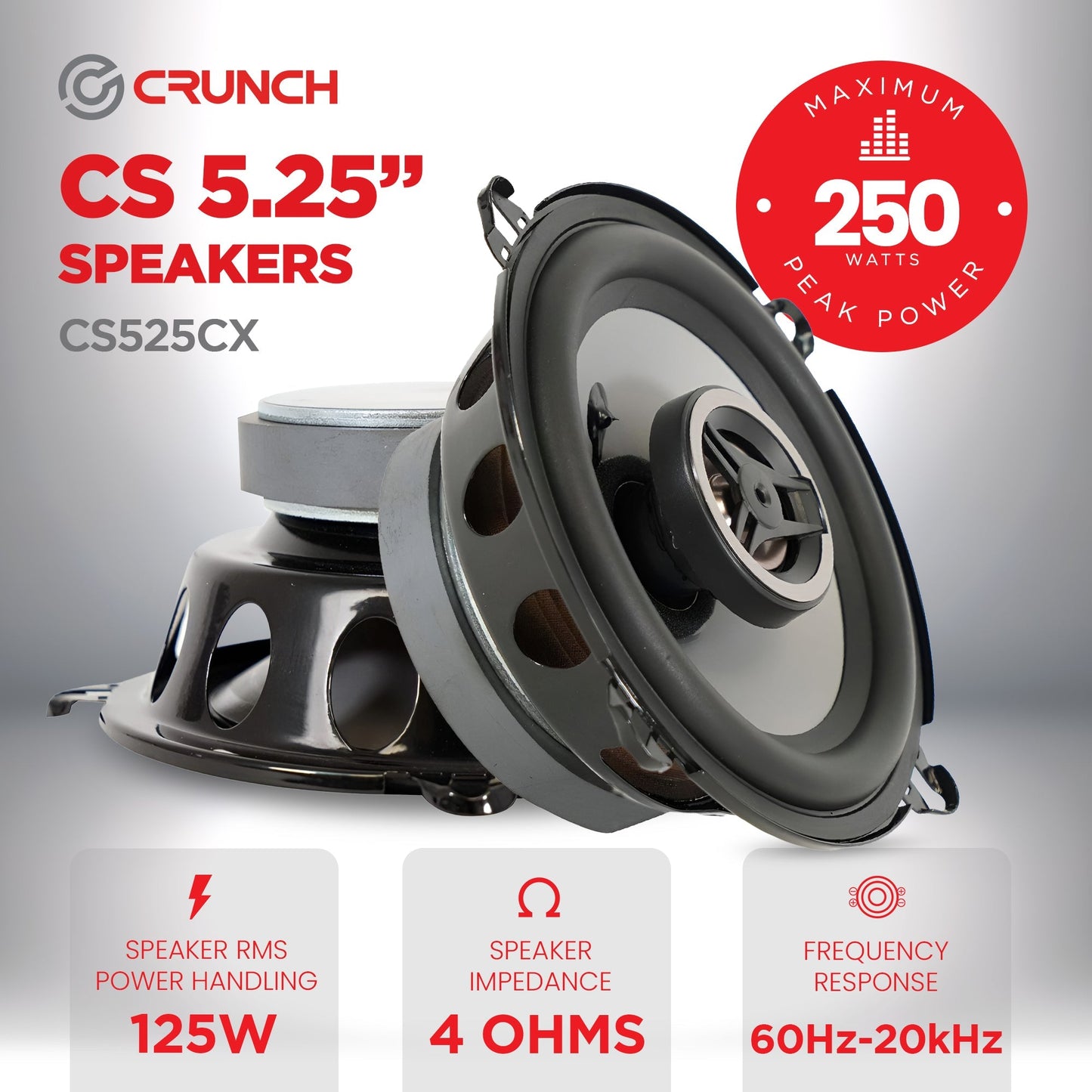 Crunch 5.25" Coaxial Speaker Set, Full-Range Audio Upgrade for Vehicle Stereo - Find Fresh Goods