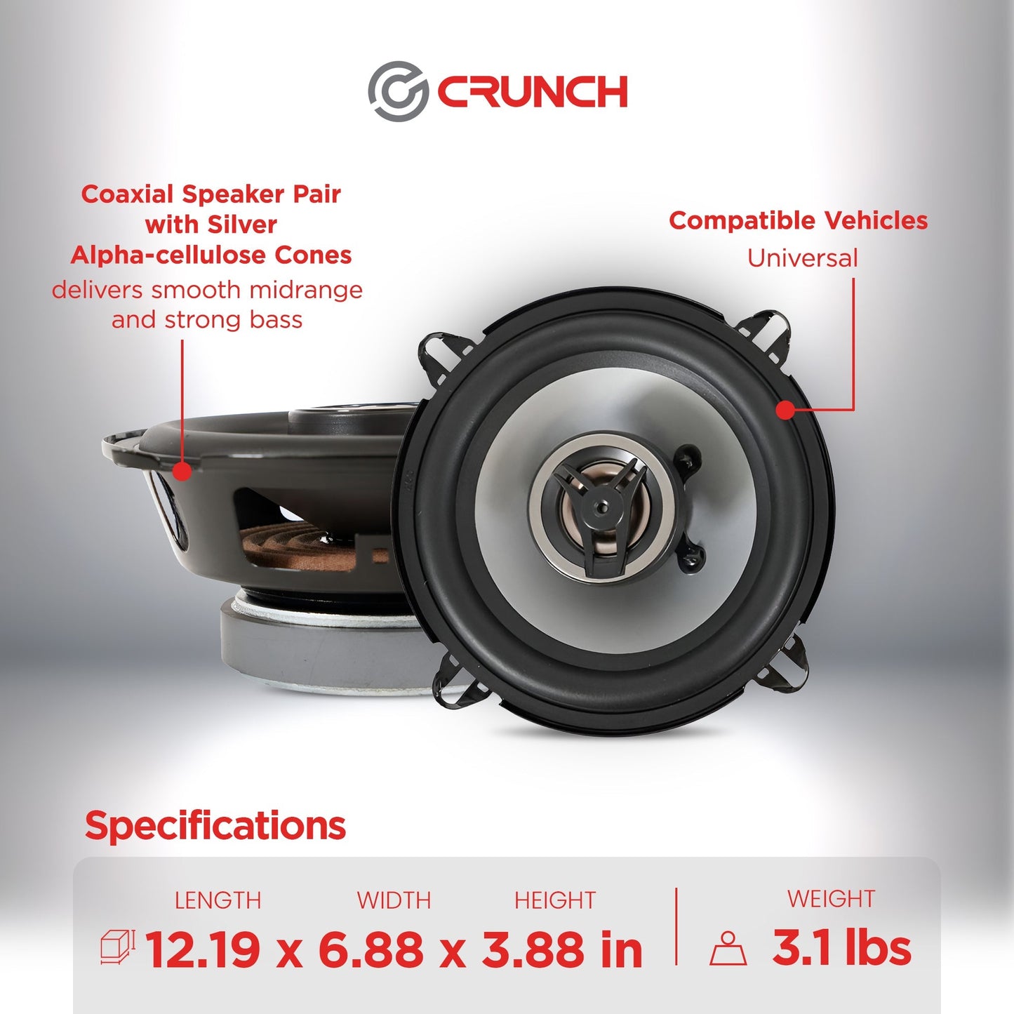 Crunch 5.25" Coaxial Speaker Set, Full-Range Audio Upgrade for Vehicle Stereo - Find Fresh Goods