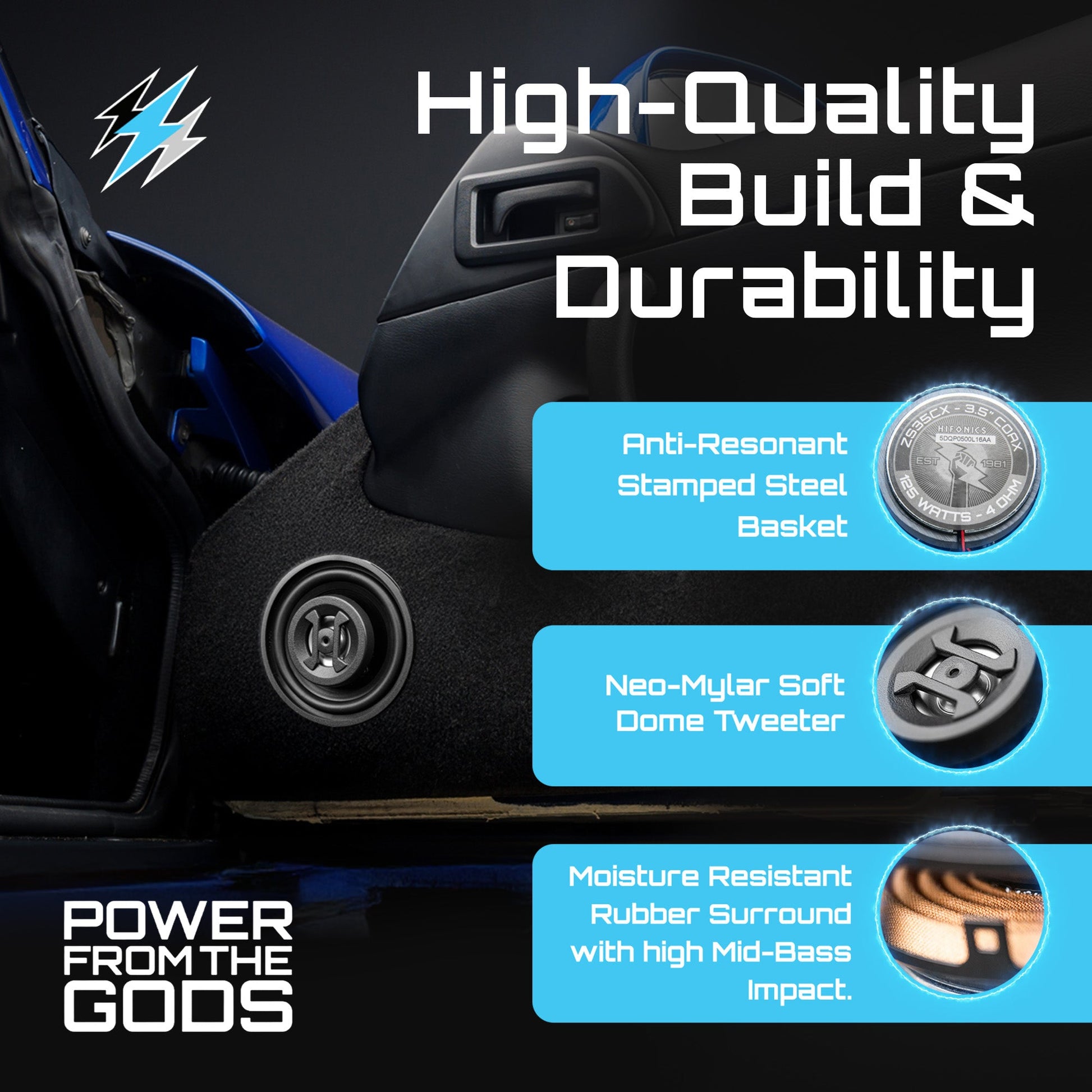 Hifonics Zeus ZS35CX 3.5 Inch 2 Way 125W Car Audio Coaxial Speakers, Pair - Find Fresh Goods