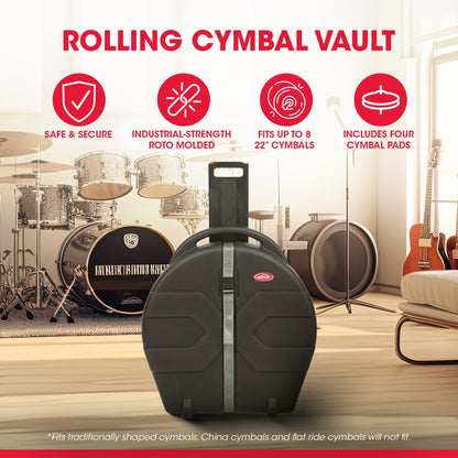 SKB ATA 22 Inch Cymbal Vault, Rolling Case with Handle, Wheels & Dividers, Black