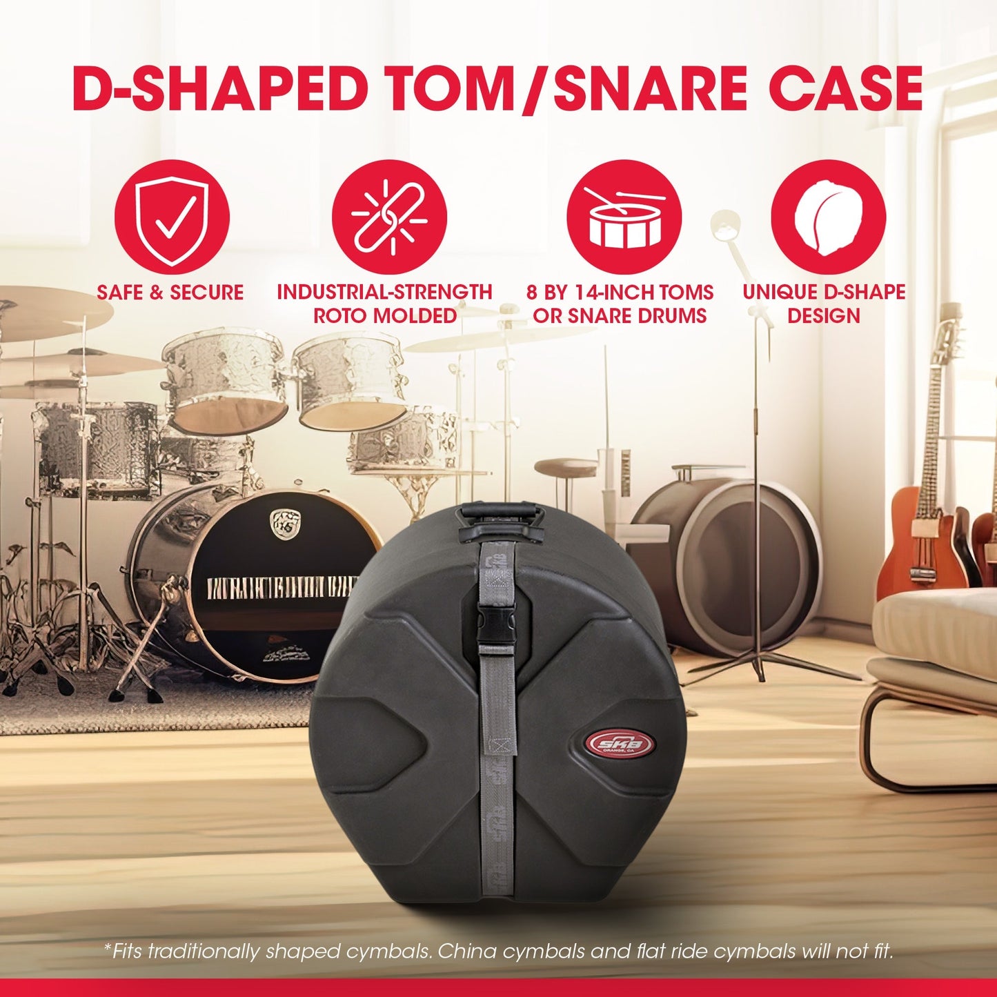 SKB Cases 8" x 14" Tom/Snare Case with Padded Interior and D-Shaped Drum Design