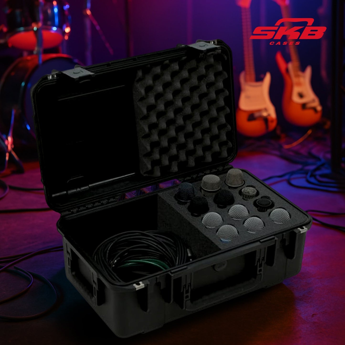 SKB iSeries Microphone Hard Case with 12-Slot Foam Interior and Cable Storage