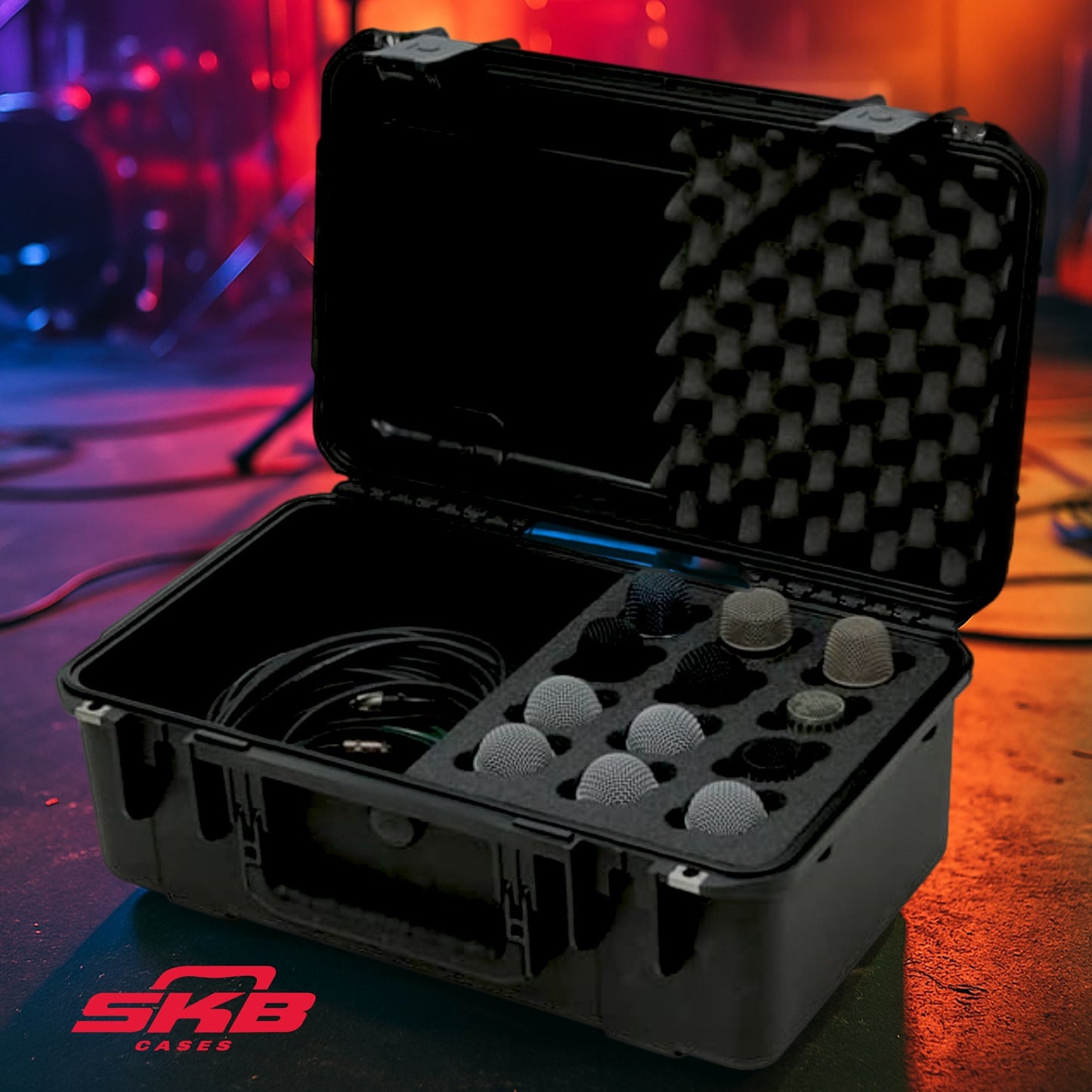 SKB iSeries Microphone Hard Case with 12-Slot Foam Interior and Cable Storage