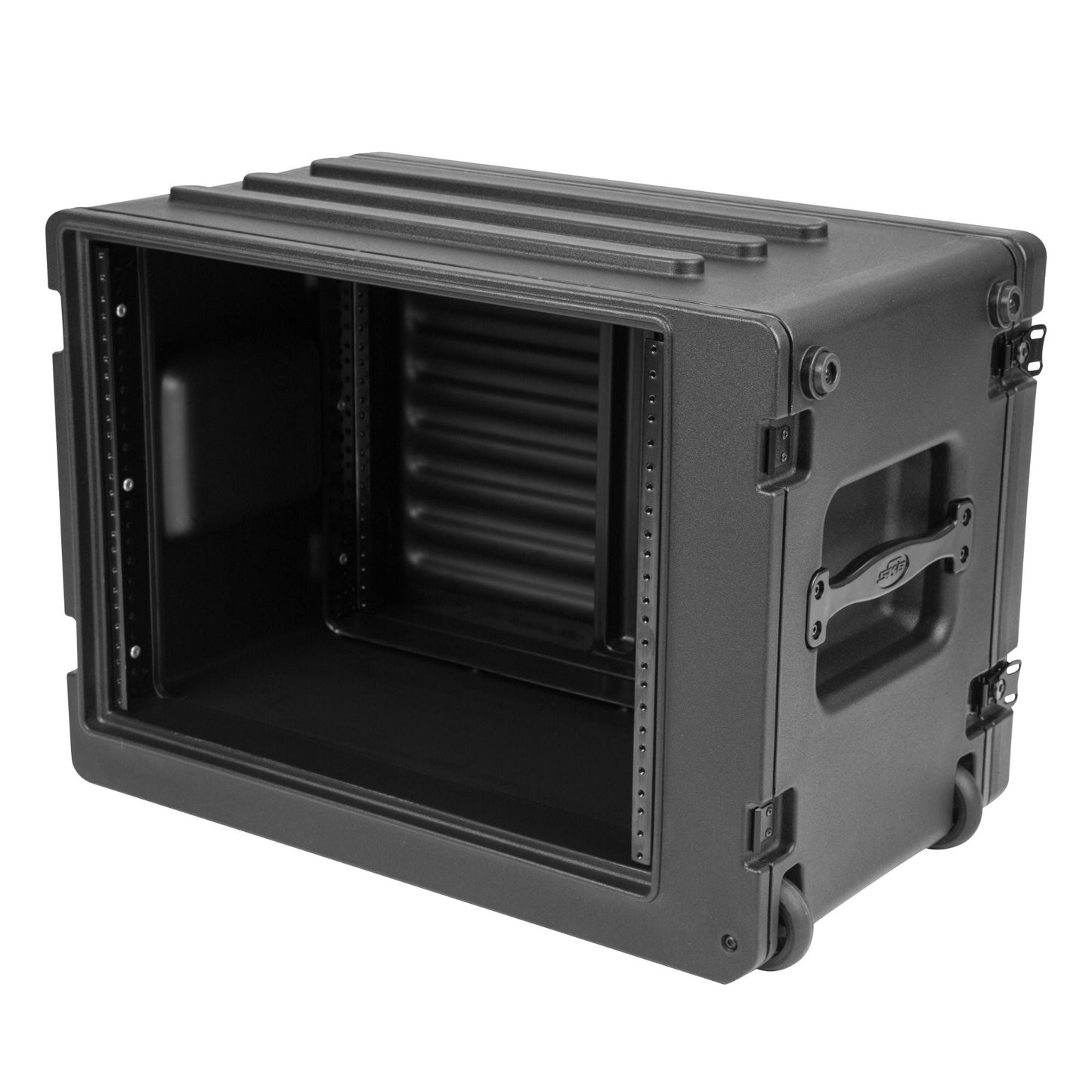 SKB 8U rSeries Shallow Rolling Rack with Integrated Back Wheels and Pull Handle