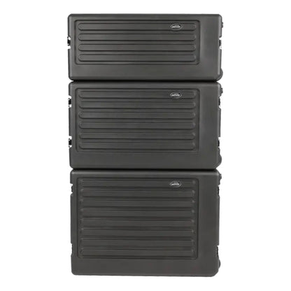 SKB 8U rSeries Shallow Rolling Rack with Integrated Back Wheels and Pull Handle