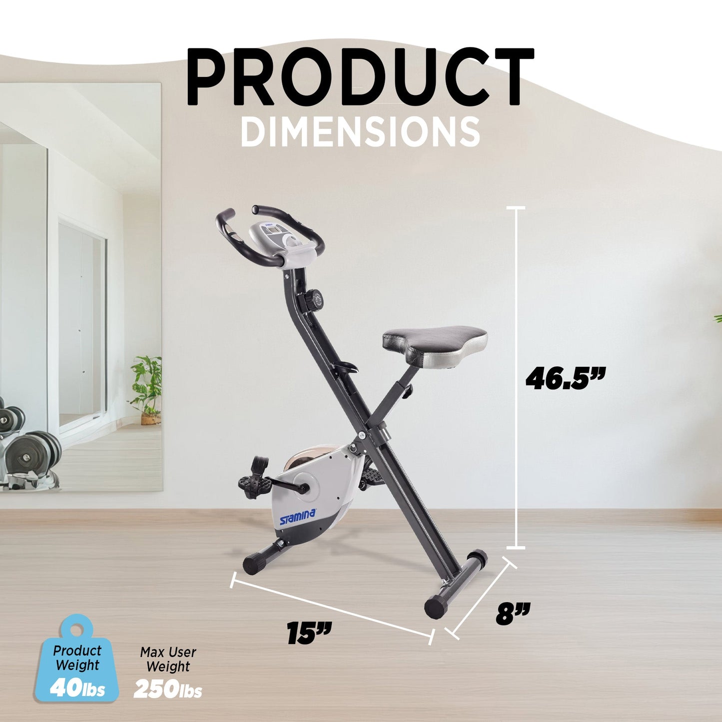 Stamina Products Foldable Exercise Bike with Smart Workout App for Home Fitness
